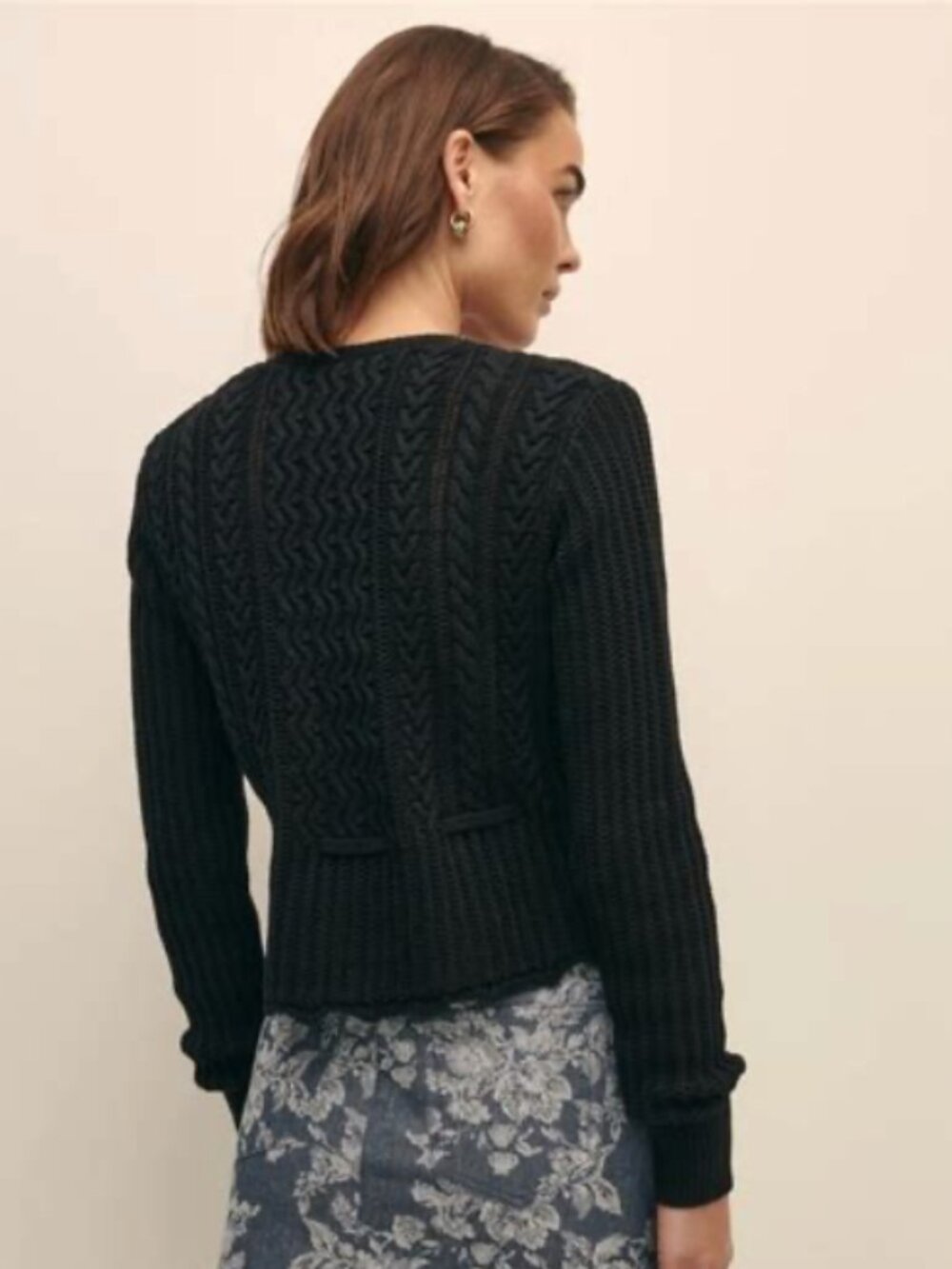 Brooks Brothers Mercerized Cotton Crochet Peplum Cardigan Black Size M Tie Front - Picture 3 of 4